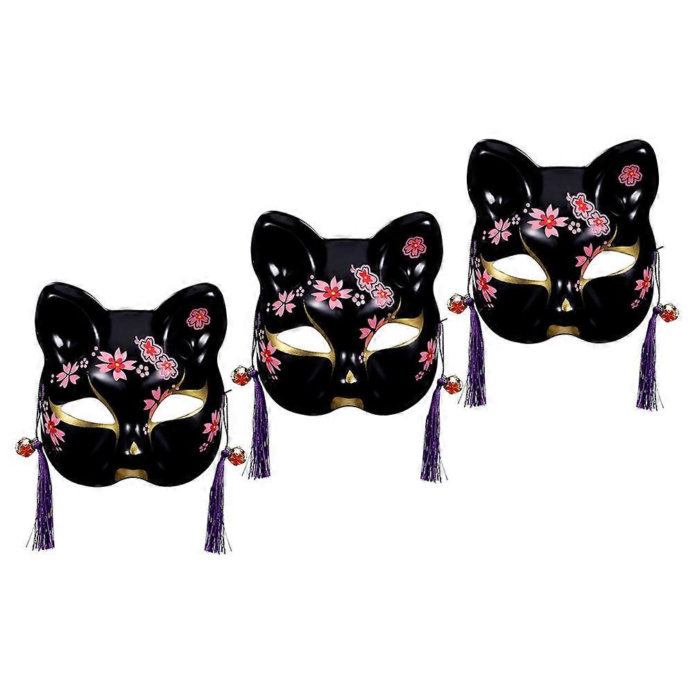Fox Half Mask Japanese Mask for Parties 10Pcs Black Plastic
