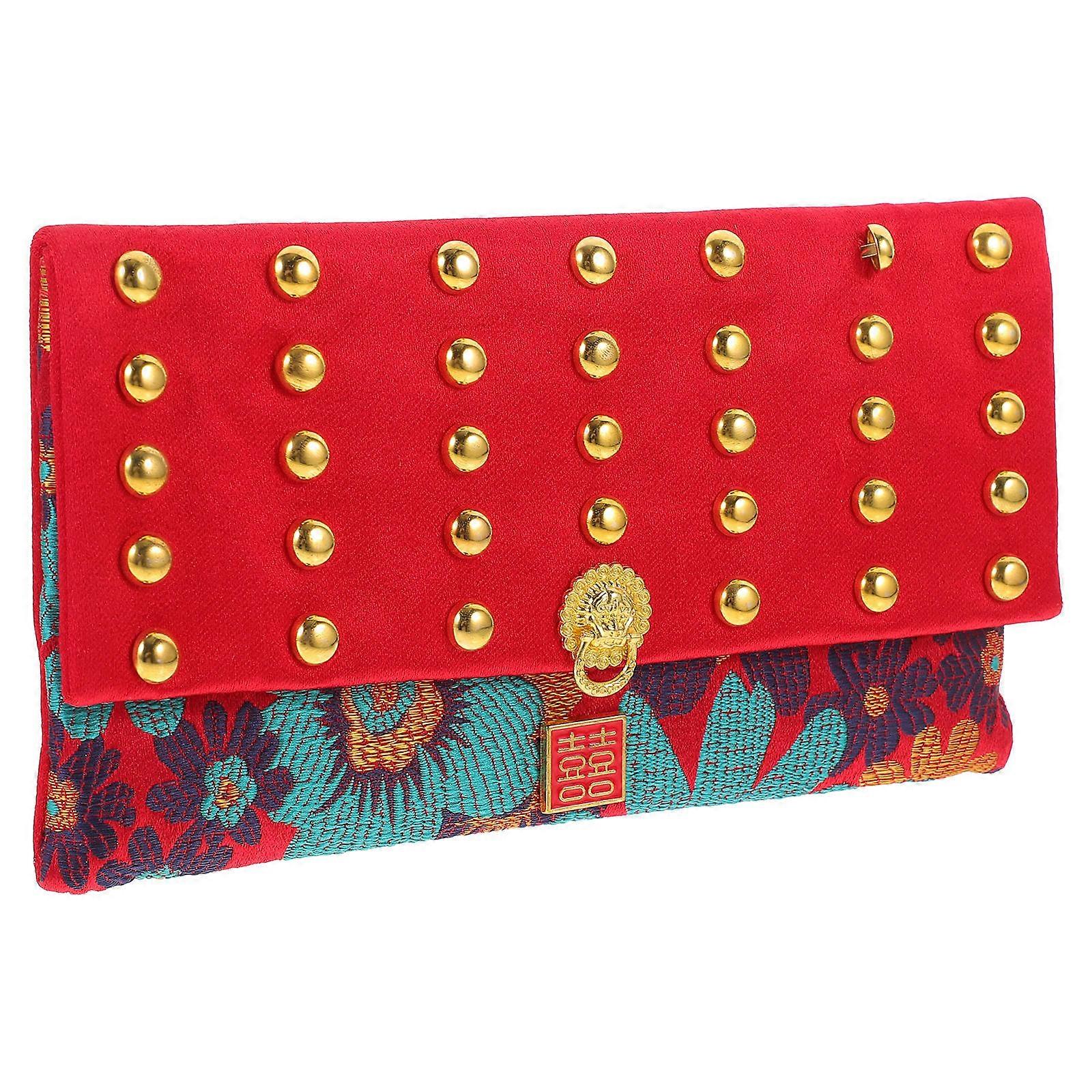 1Pack Red Fabric Money Pouch Rectangular Storage For Chinese New Year Gifts