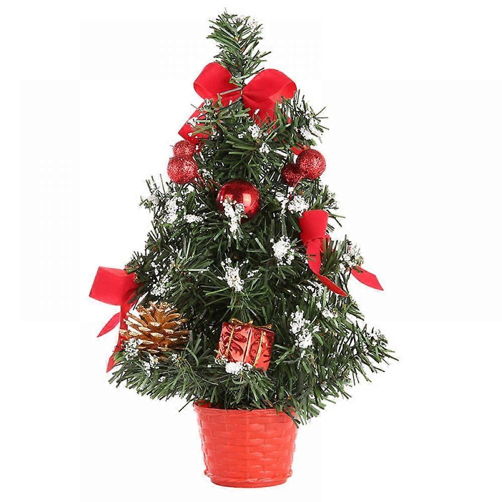 Mini Artificial Christmas Tree 11.8" with Ornaments & Woven Basket Base, Tabletop Decor for Home Party Centerpieces