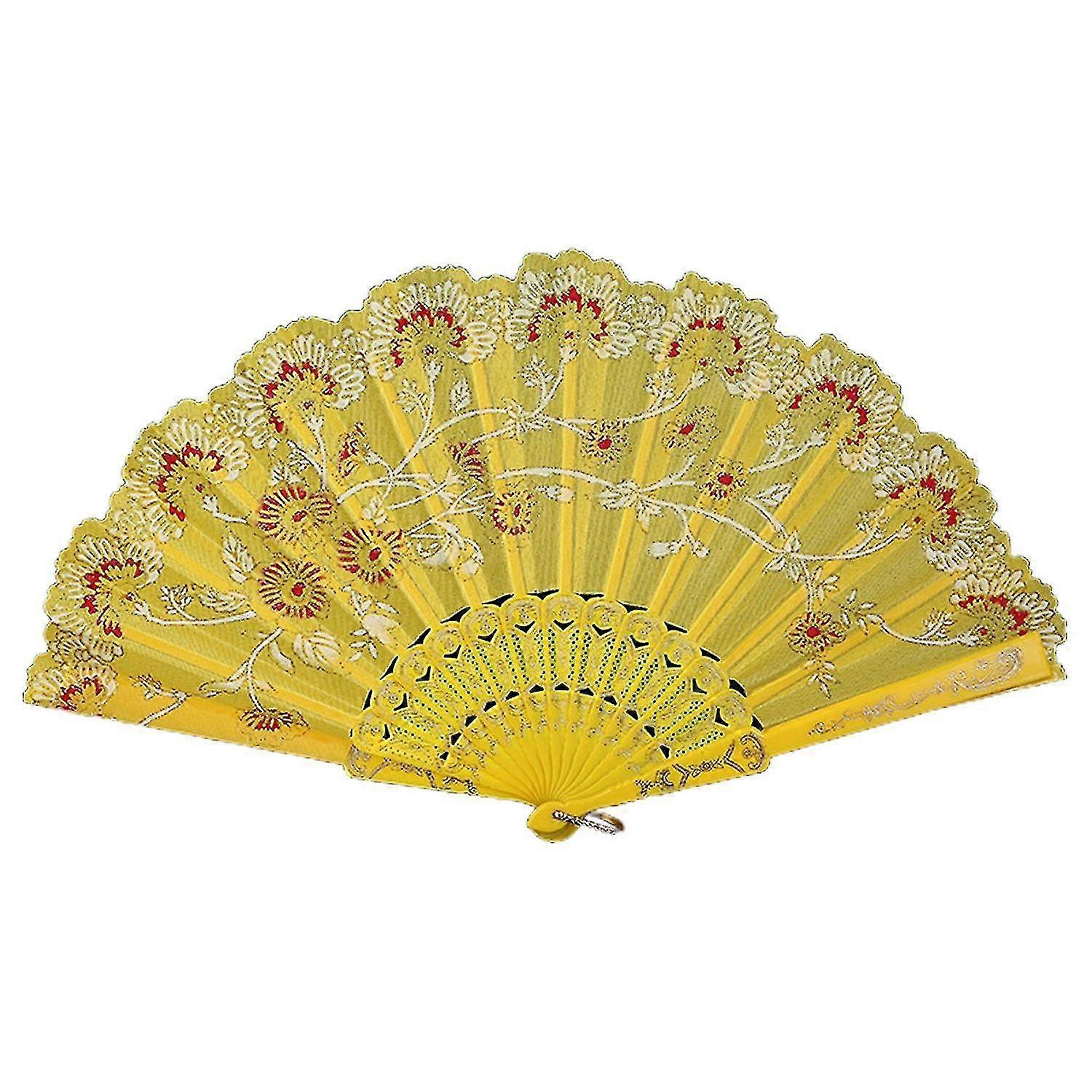 Elegant Bronzing Golden Glitter Folding Handheld Fan with a Plastic Floral Pattern for Lady's Dance Decor