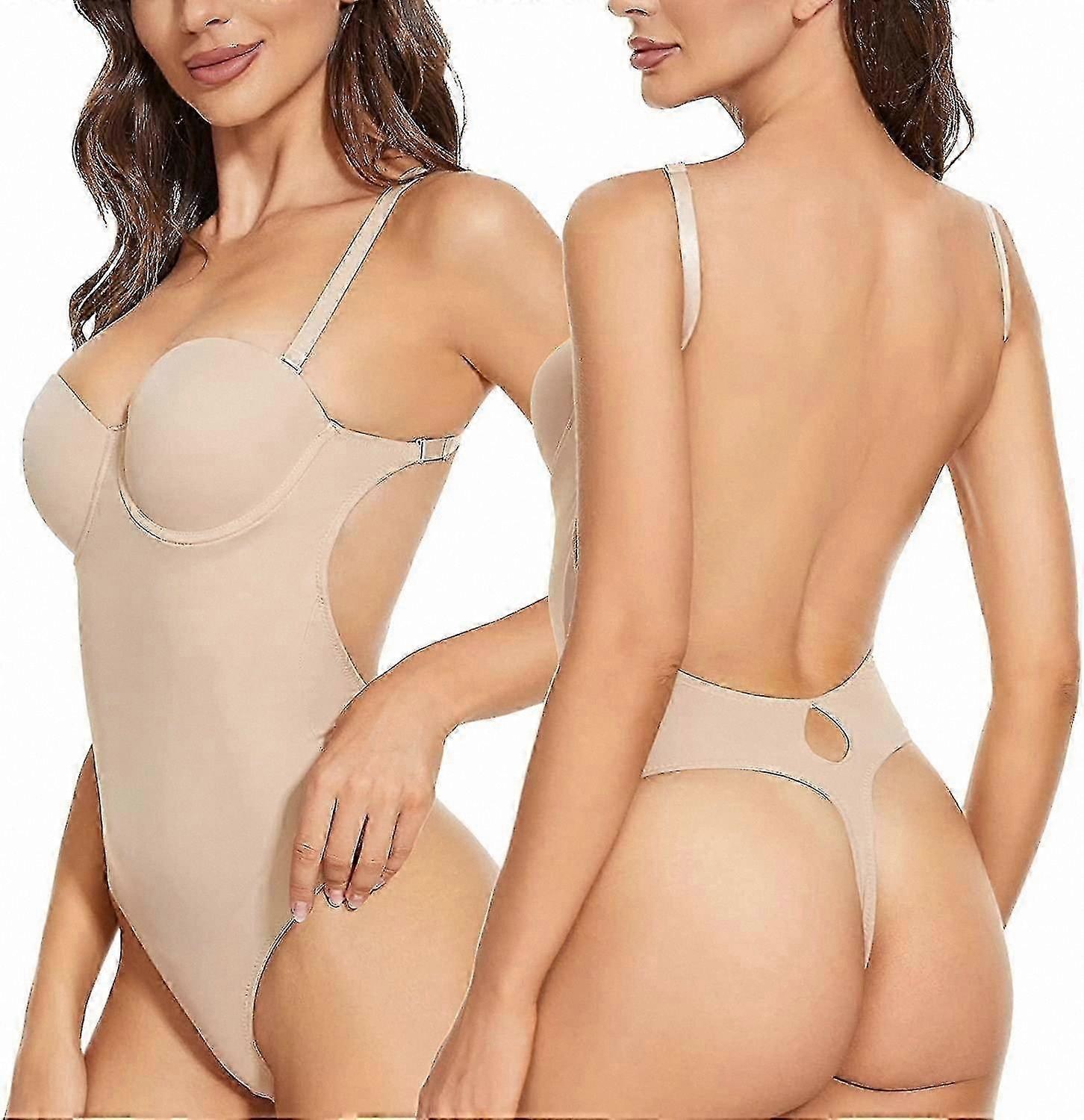 Backless Body Shaper for Women Push Up Bra Low Back Thong Bodysuit Multiple Sizes