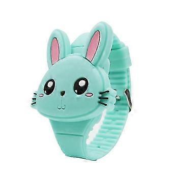 1 Pcs Kids LED Electronic Watch Silicone Band Cartoon Rabbit Flip Case Wrist Watch Lovely Gift New