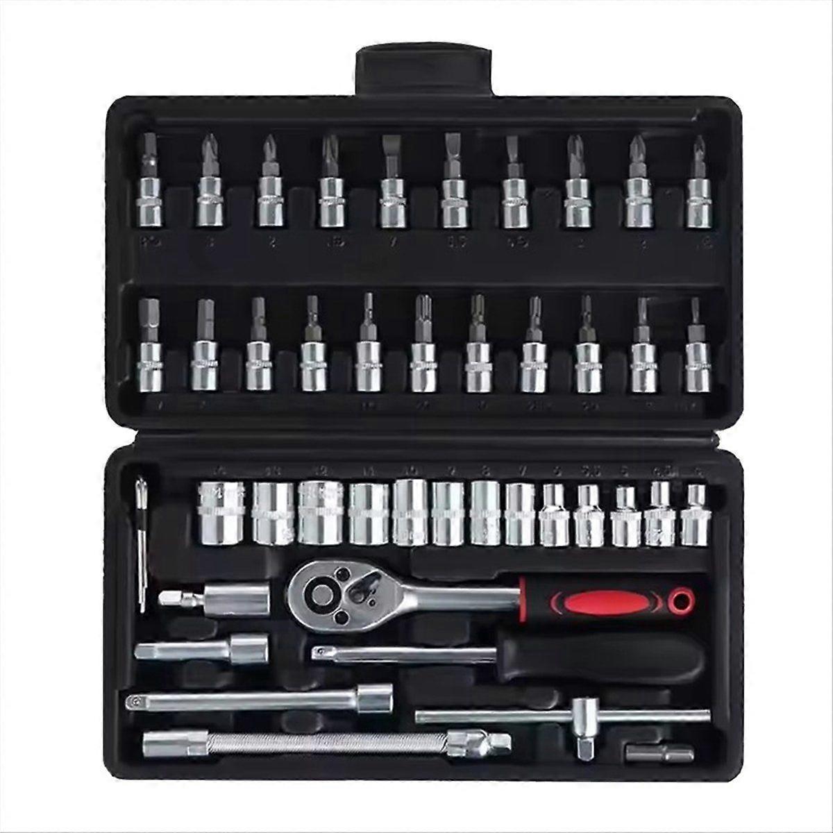 46pcs 1/4 Inch Drive Socket Set for Motor Ratchet Wrench Set Motorcycle Tool Kit,Bit Socket Wrench