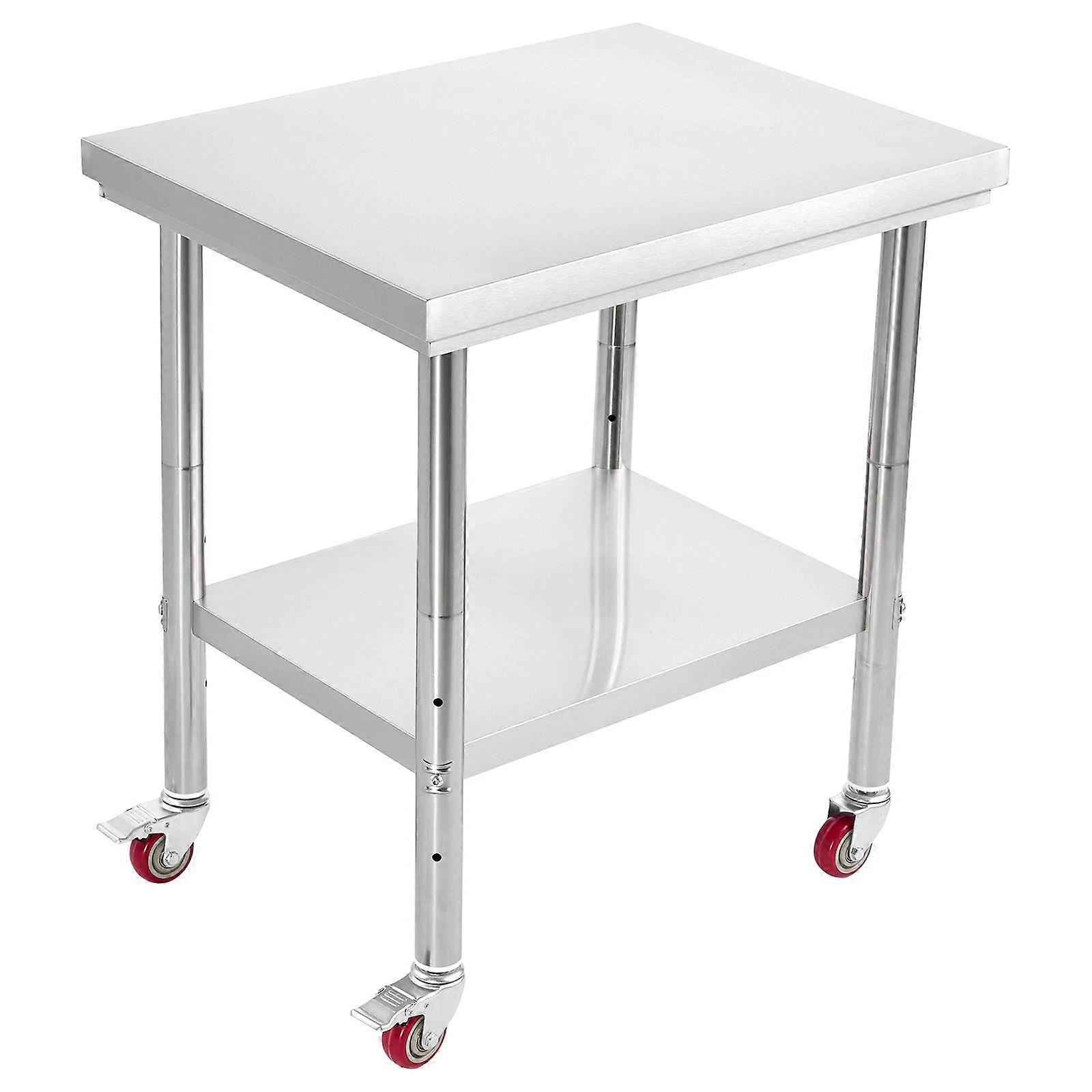 Stainless Steel Table, 60 x 76 cm Food Prep Worktable with Wheels, Kitchen Prep Table with Adjustable Undershelf Workstations