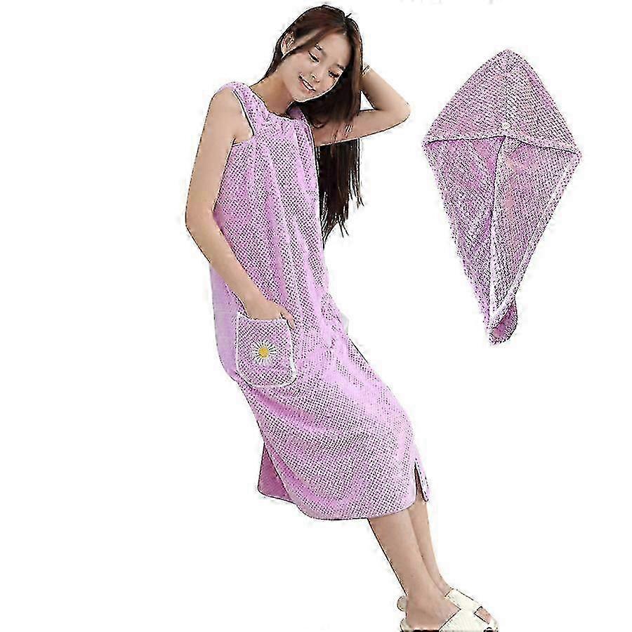 Roupão de banho confortável e respirável com touca de secagem de cabelo para mulheres 2025