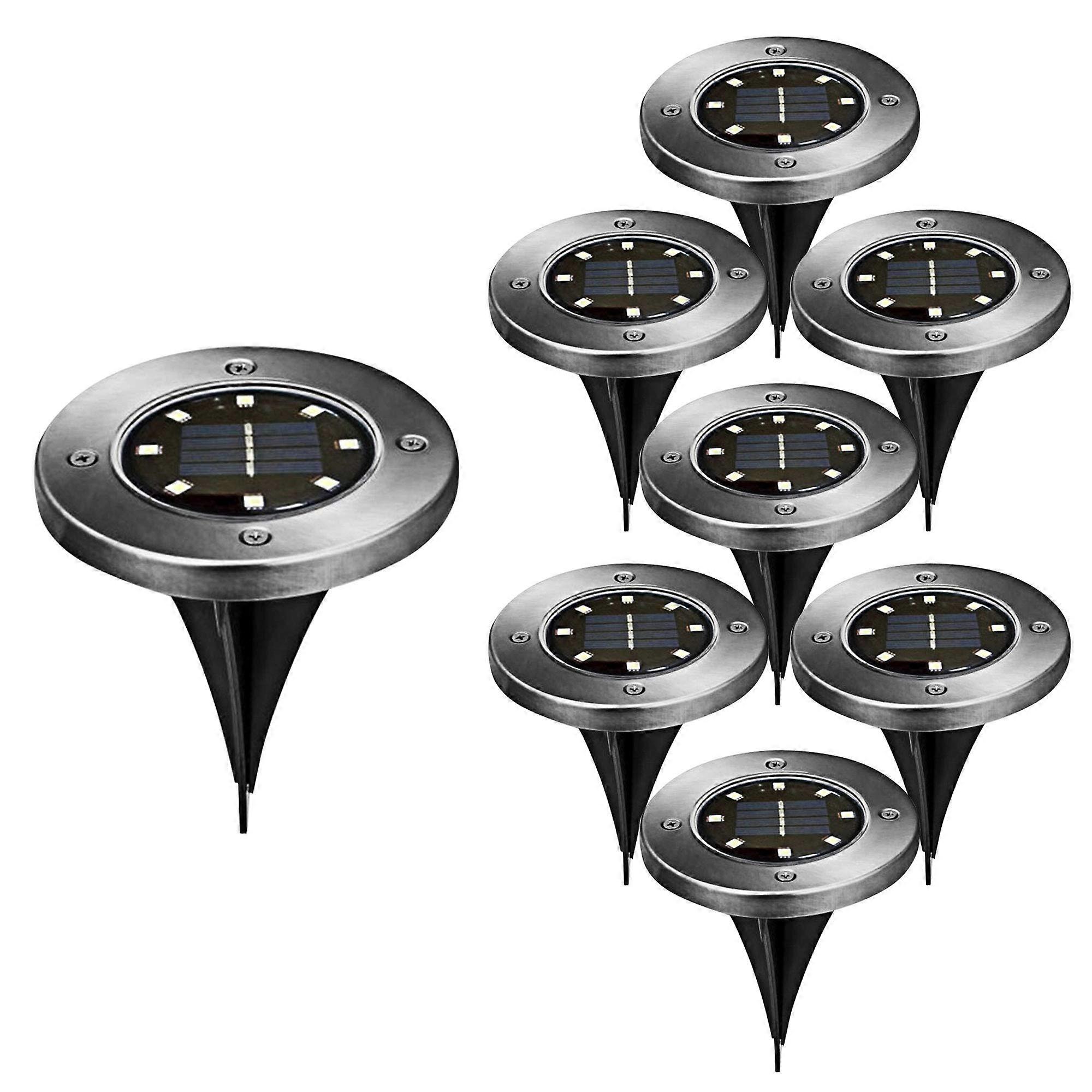 Path Light Solar Set Of 8 With Ground Spike Stainless Steel Garden Lights 8 LEDs Diameter 12 cm