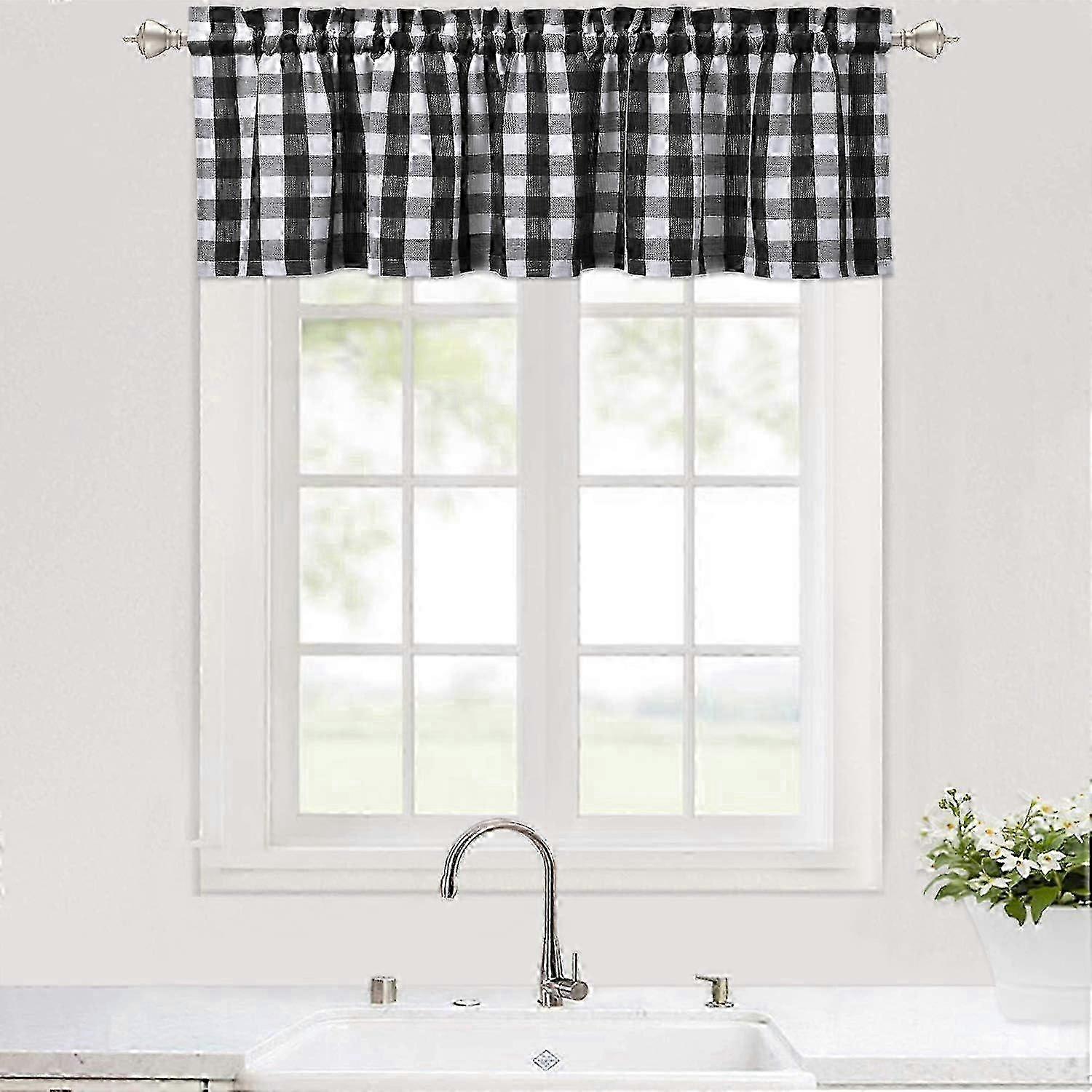 Buffalo Checker Pattern Valance Curtains for Kitchen Cafe Curtains, Plaid Gingham Bathroom Window Curtains,1 Panel