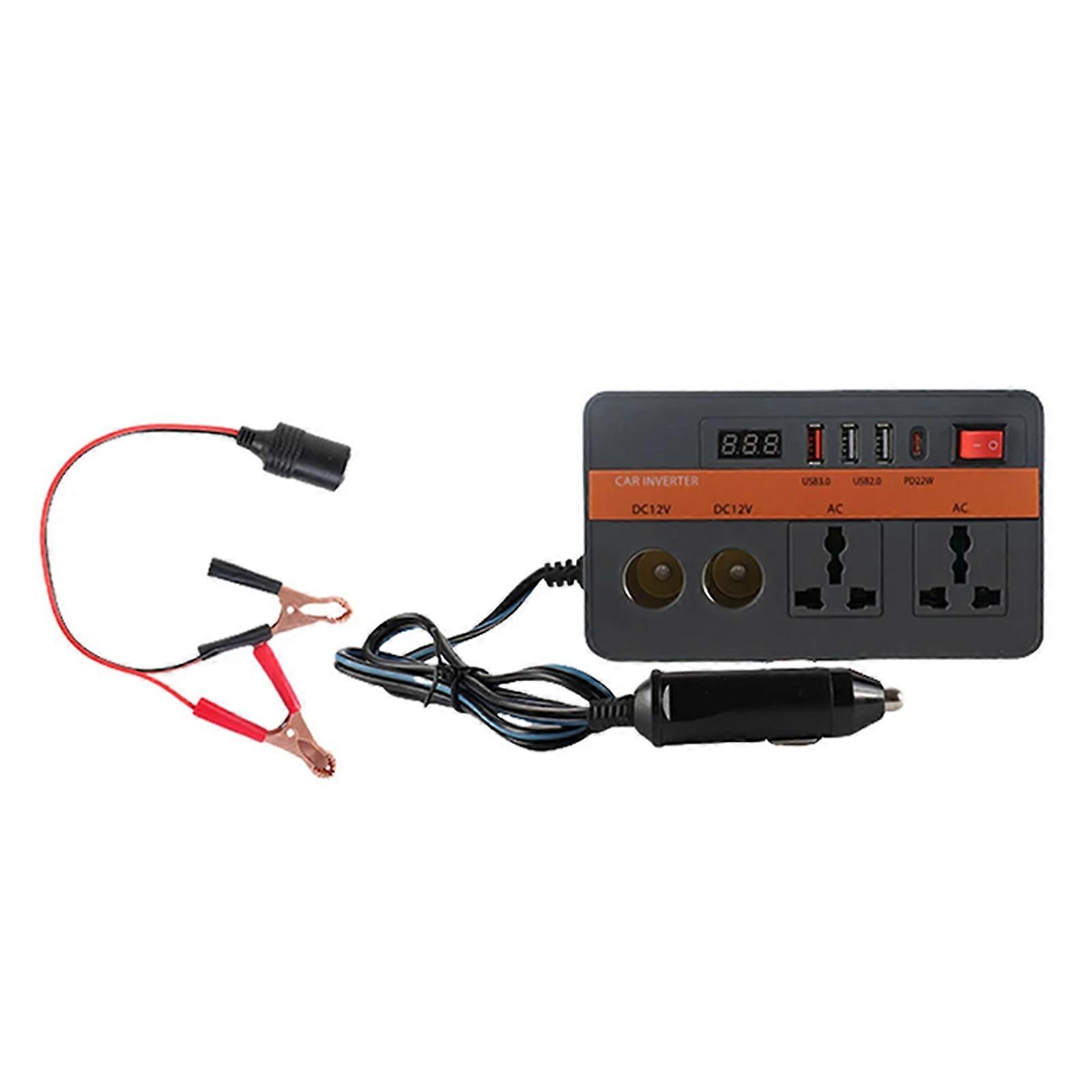 Condensed 12V Direct To Alternating 220V Car Inverter With Pressure Monitoring 300W Continuous Power For Road Trips Outd Multicolor