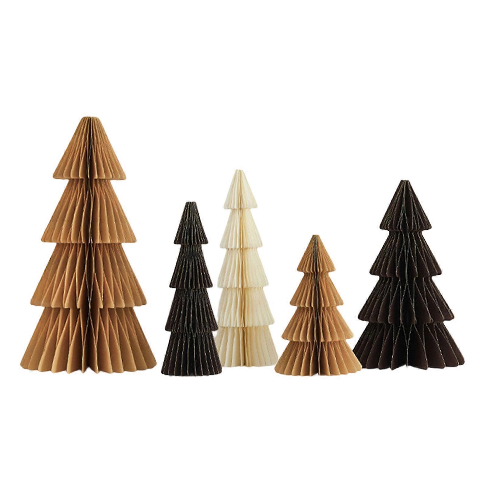 Foldable Paper Holiday Tree Collection 5Pieces Space Saving Storage Multiple Color Option Christmas Party Decors  Coffee
