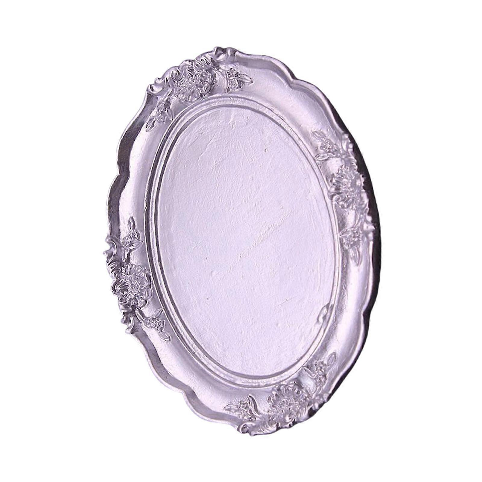 Multi Functional Elliptical Resin Tray With Nonslip Bottom Scratch Resistant Plate For Exhibitions And Daily Use  Silver