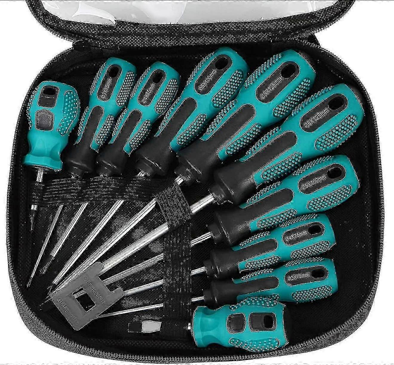 10pcs Magnetic Screwdriver Set, 5 Flat & 5 Cross Head Screwdriver With Non-slip Grip