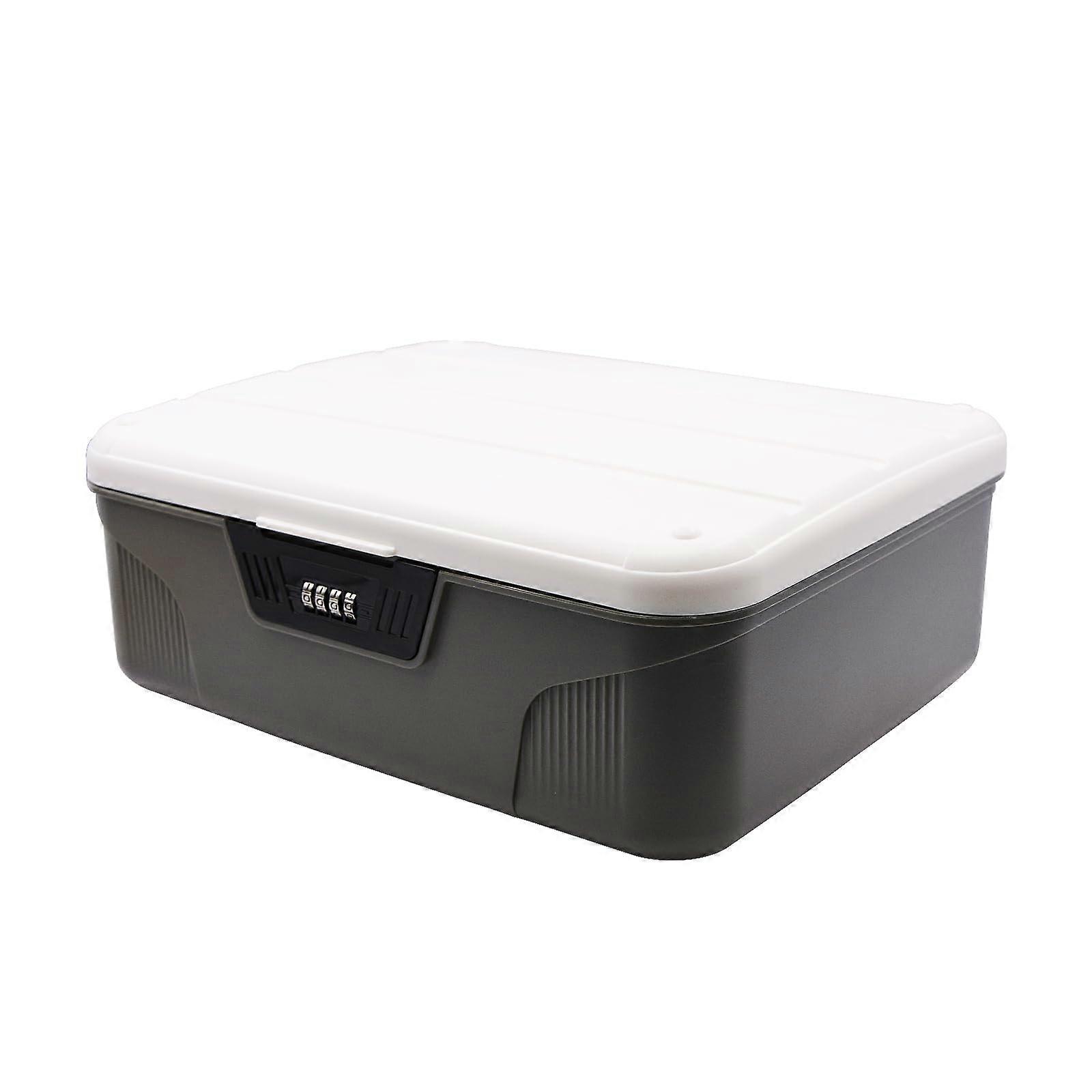 Lockable Storage Box with Combination Code, Portable Plastic Safe for Home Office School Travel (Grey)