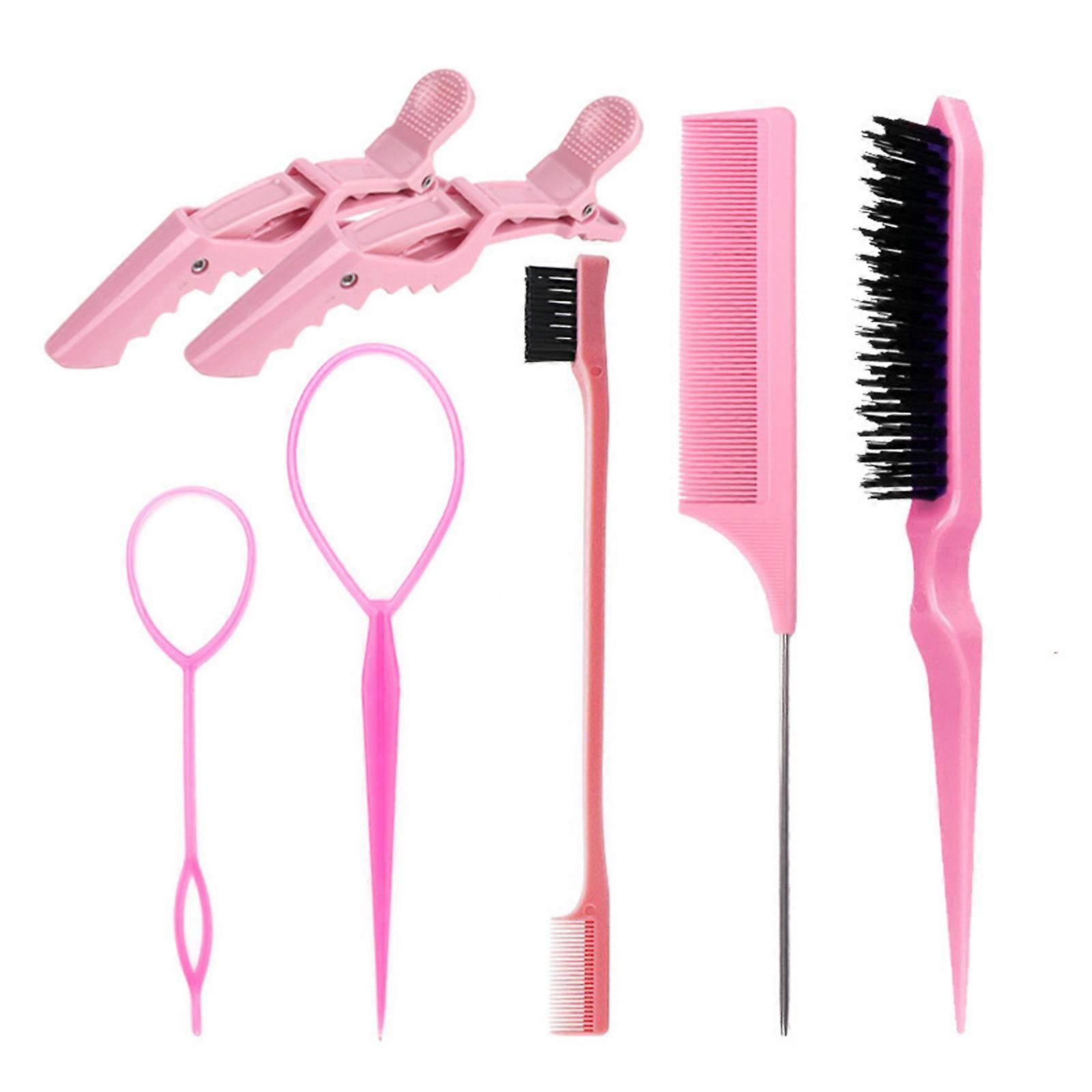 Hair Styling Brush Set Edge Controls Brush Teasing Brush Tail Comb and Hair Clips for Smoothing Combing Styling Hair Multicolor
