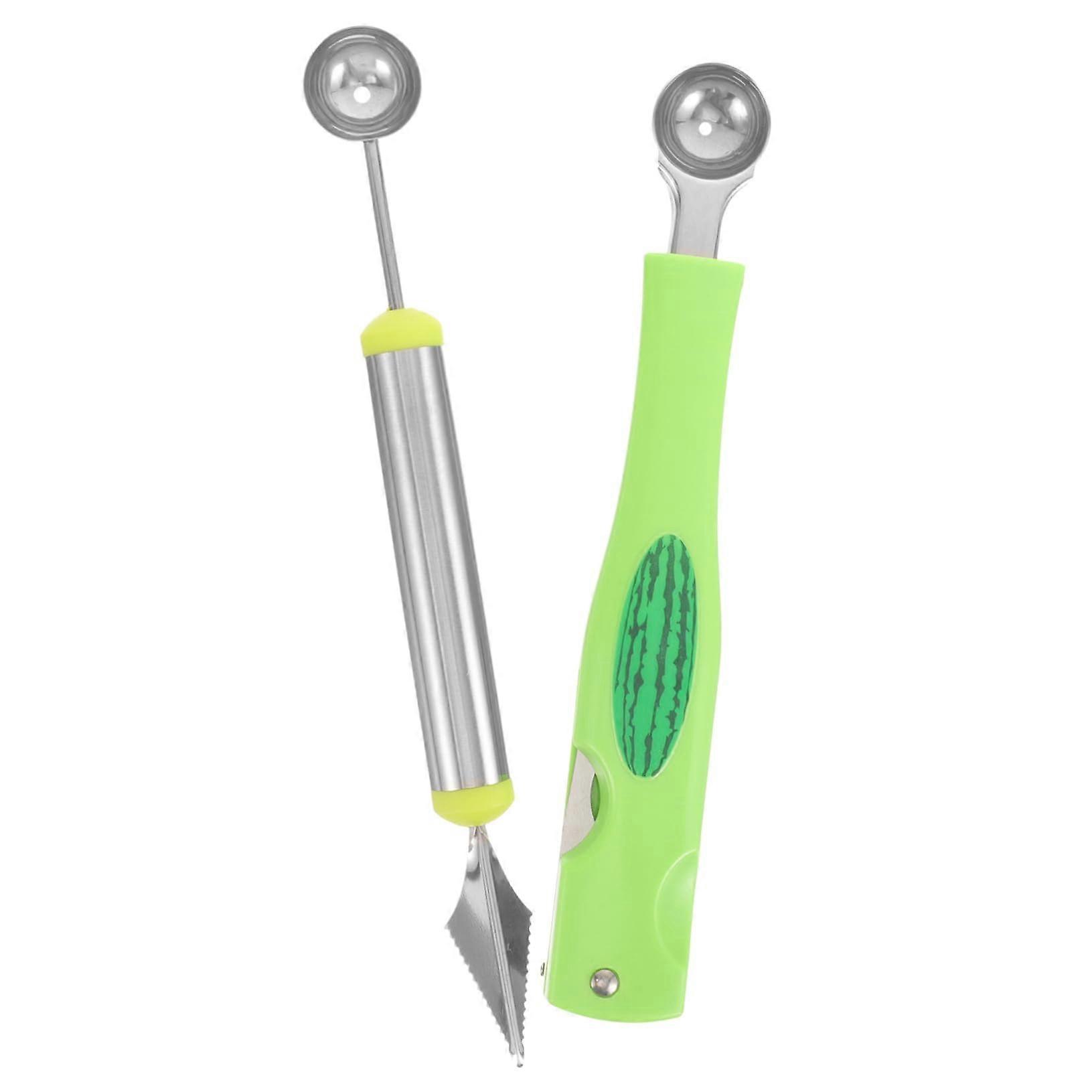 2pcs Watermelon Slicer and Melon Baller Scoop Set, Stainless Steel 2 in 1 Fruit Salad Tools