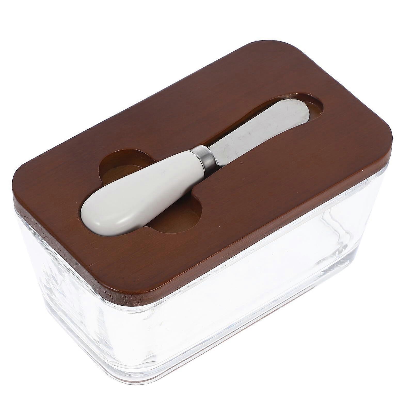 Glass Butter Dish with Lid and Knife Airtight Seal for Fridge Elegant Clear Glass Storage