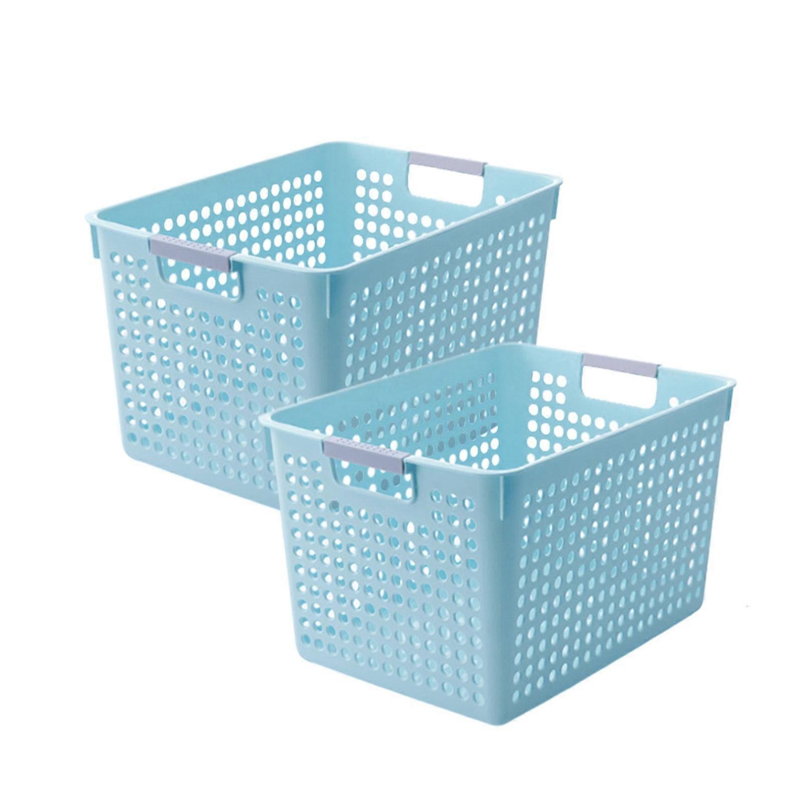 2Pcs Plastic Laundry Basket with Silvery Handle, Compatible with Home & Dorm Use, for Clothes, Toys Storage
