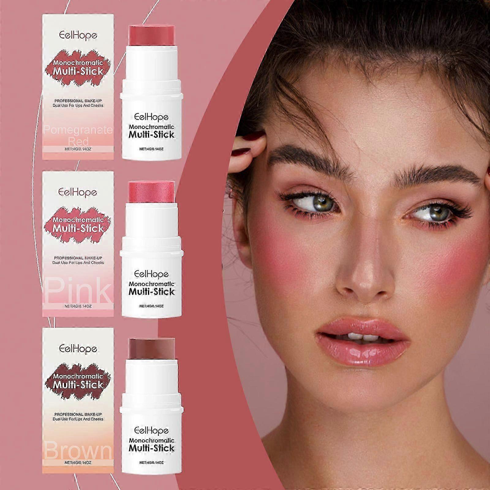 Eelhope Three-In-One Makeup Stick Brightens, Brightens Color, Is Multi-Color And Long-Lasting Without Fading, Moisturizes And Nourishes Blush And Eyes