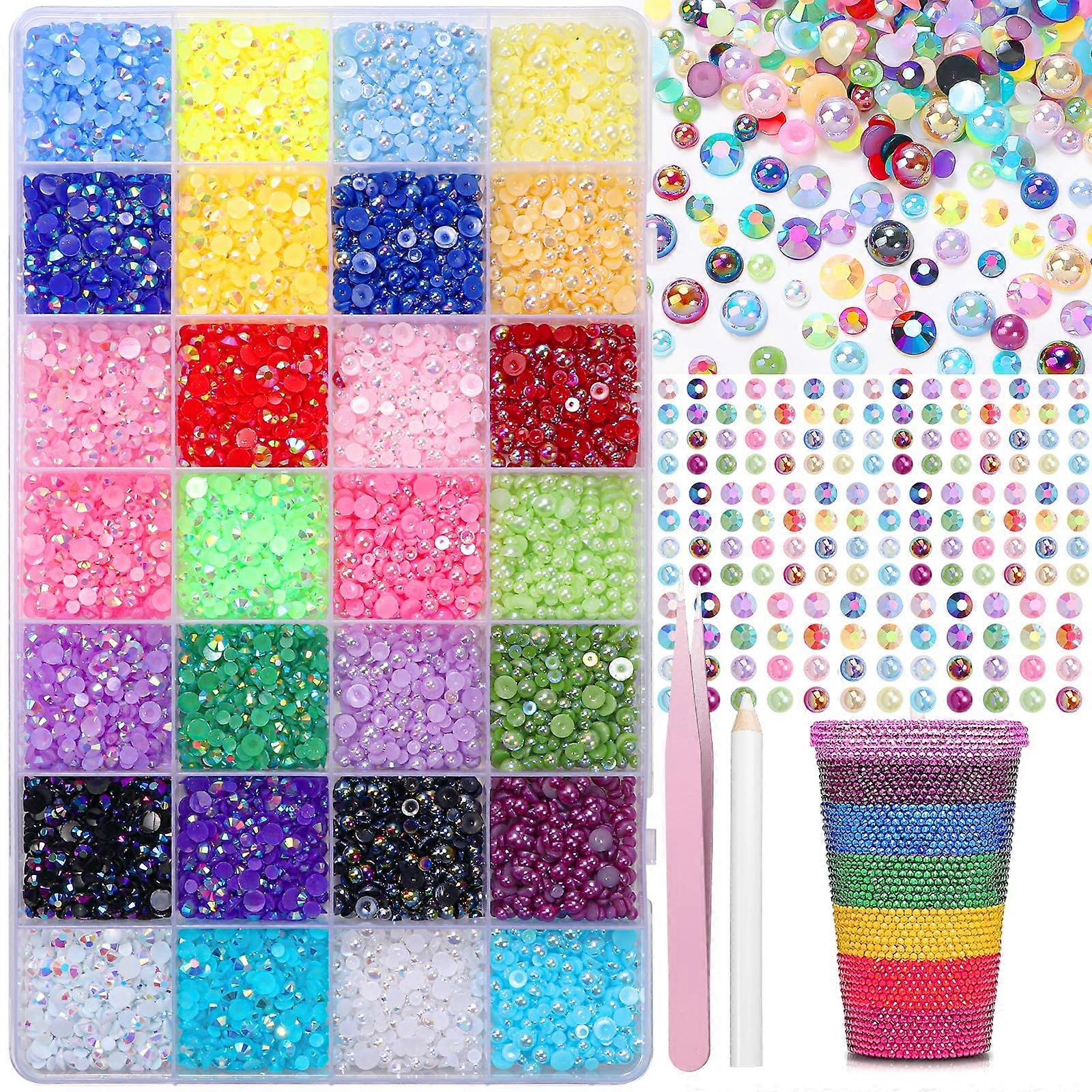 22300Pcs Colorful Flatback Pearls and Resin Rhinestones Kit, Mixed Sizes for Crafts and Nail Art