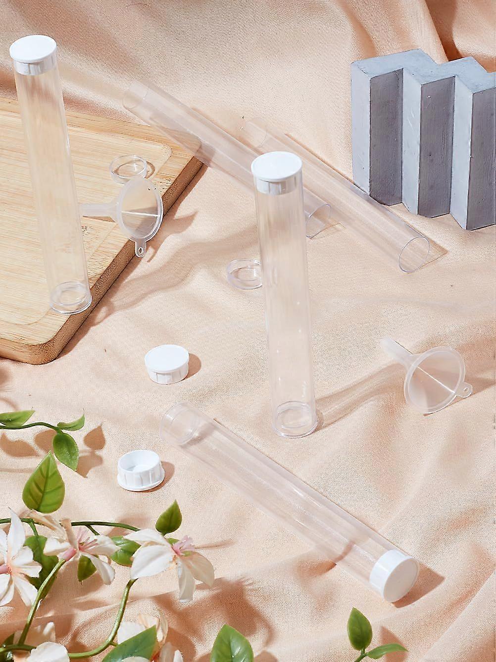 5Pcs Clear Tube Plastic Bead Containers with Lids Large Empty Tubes with 2Pcs Funnel Hopper Wide Mouth Multipurpose Plastic Funnels for Liquid Spices 