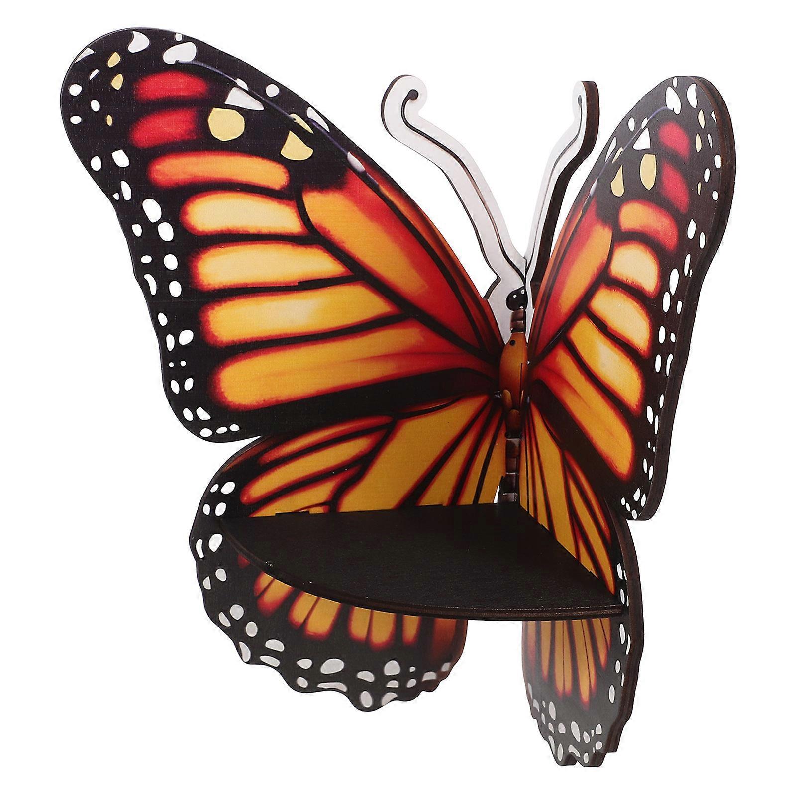 Wall Mounted Wooden Shelf for Display Featuring Butterfly Shape