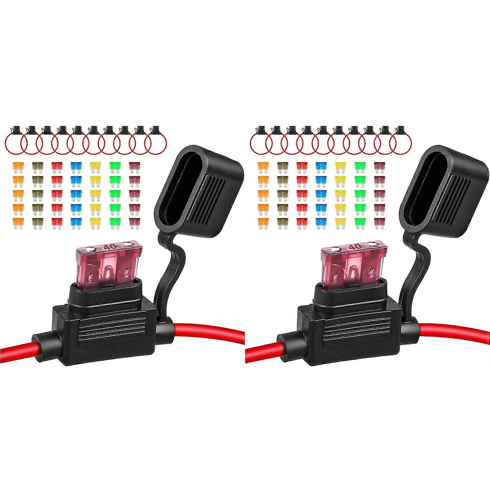 20Pack Inline Fuse Holder 12V,12 AWG Waterproof Fuse Holder with 70Pcs (5A/7.5A/10A/15A/20A/30A/40A) Standard Car Fuses
