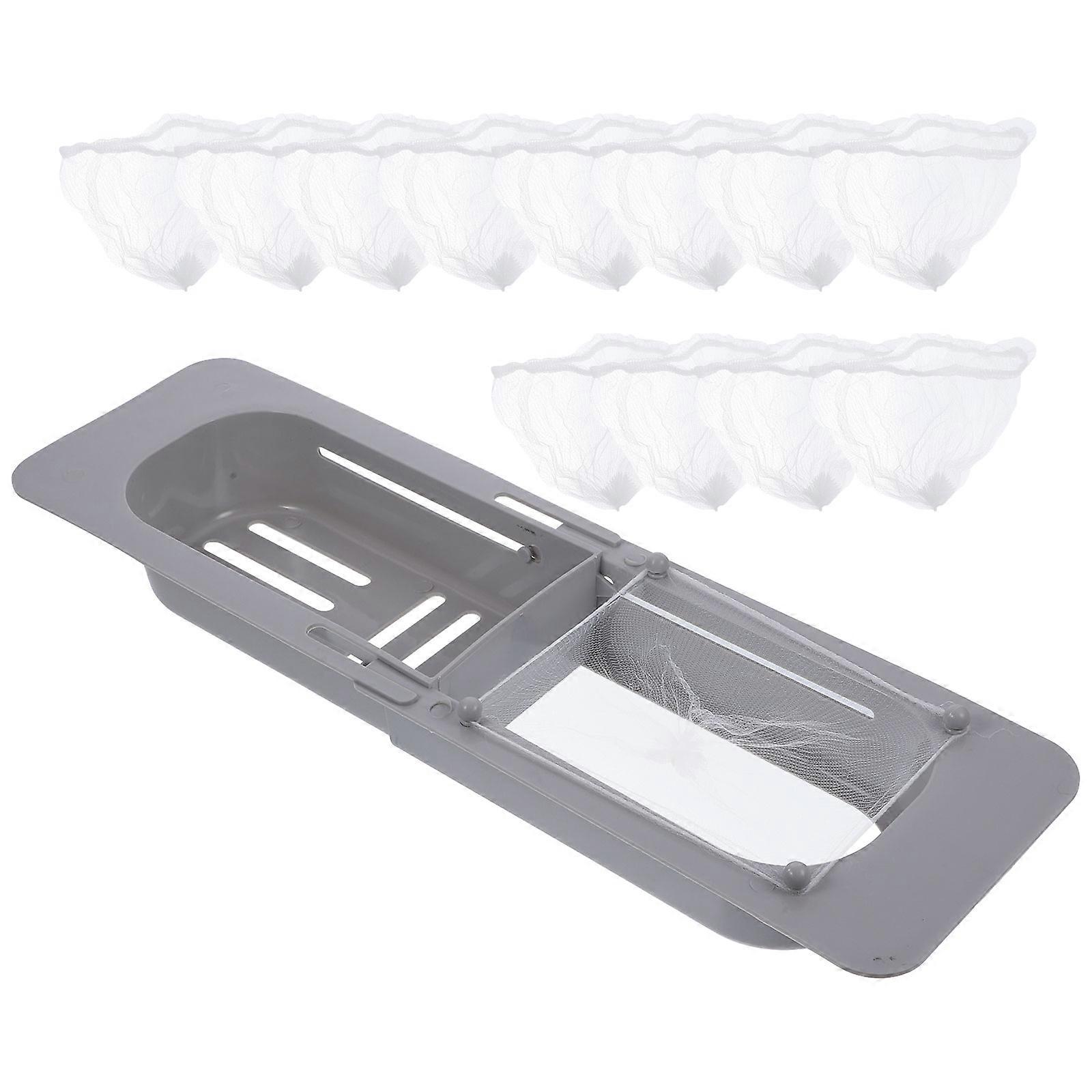 Grey Expandable Sink Rack Set For Kitchen Use With Food Residue Filtering Function