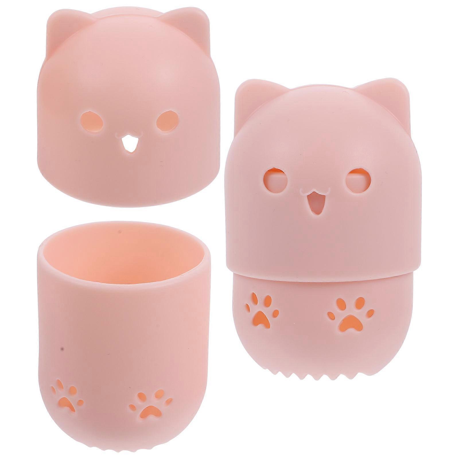 Makeup Sponge Case Cosmetic Egg Container for Storage 2Pcs Silicone Pink