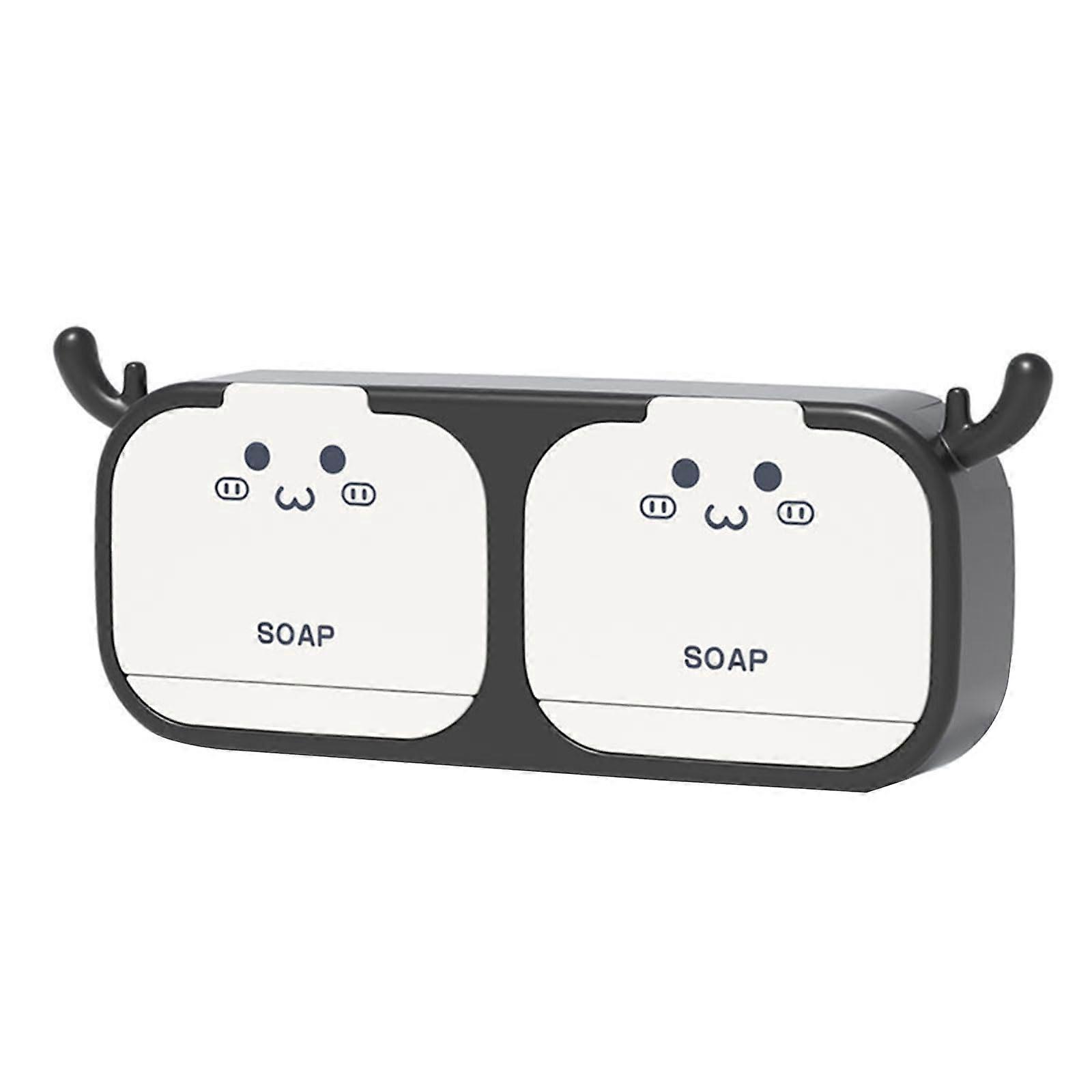 Wall Mounted Soap Holder with Decorative Deer Hooks, ABS Bathroom Soap Dish Keeps Soap Dry