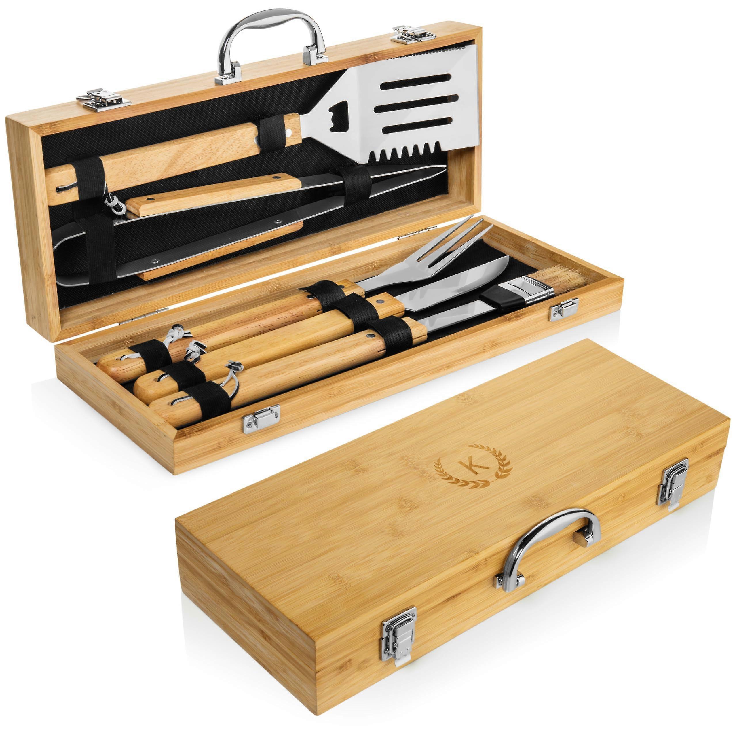 BBQ Tool Set with Carrying Case, Durable Bamboo Grill Utensils, EcoFriendly GiftReady Kit