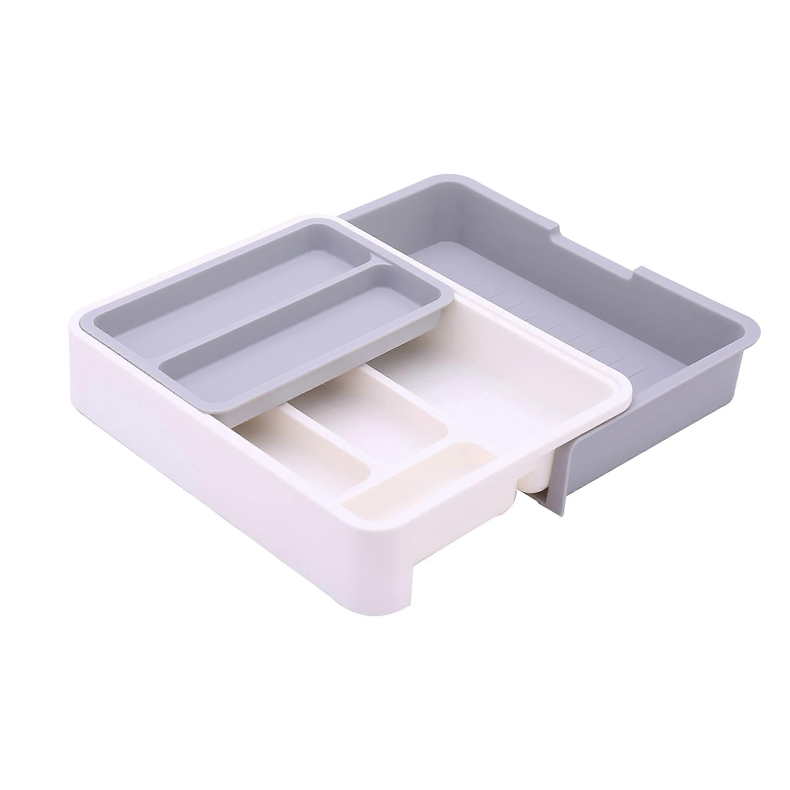Expandable Cutlery Tray Adjustable Plastic Utensil Drawer Organizer for Silverware  Gray