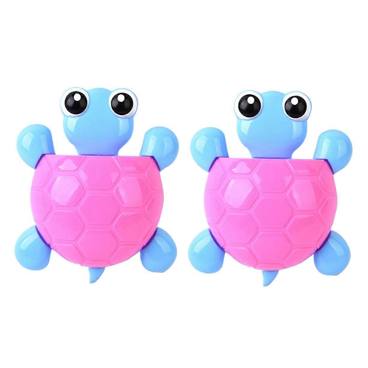 2pcs Cute Turtle Toothbrush Holder with Suction Cup, Wall Mounted Bathroom Organizer Red