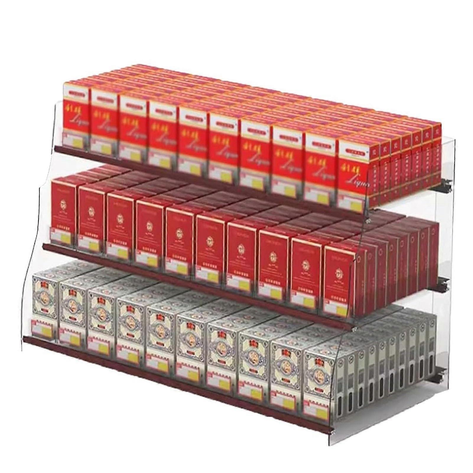 Acrylic Cigarette Display Rack with Automatic Pusher, 25 Tier Wall Mounted Clear Shelf for Retail