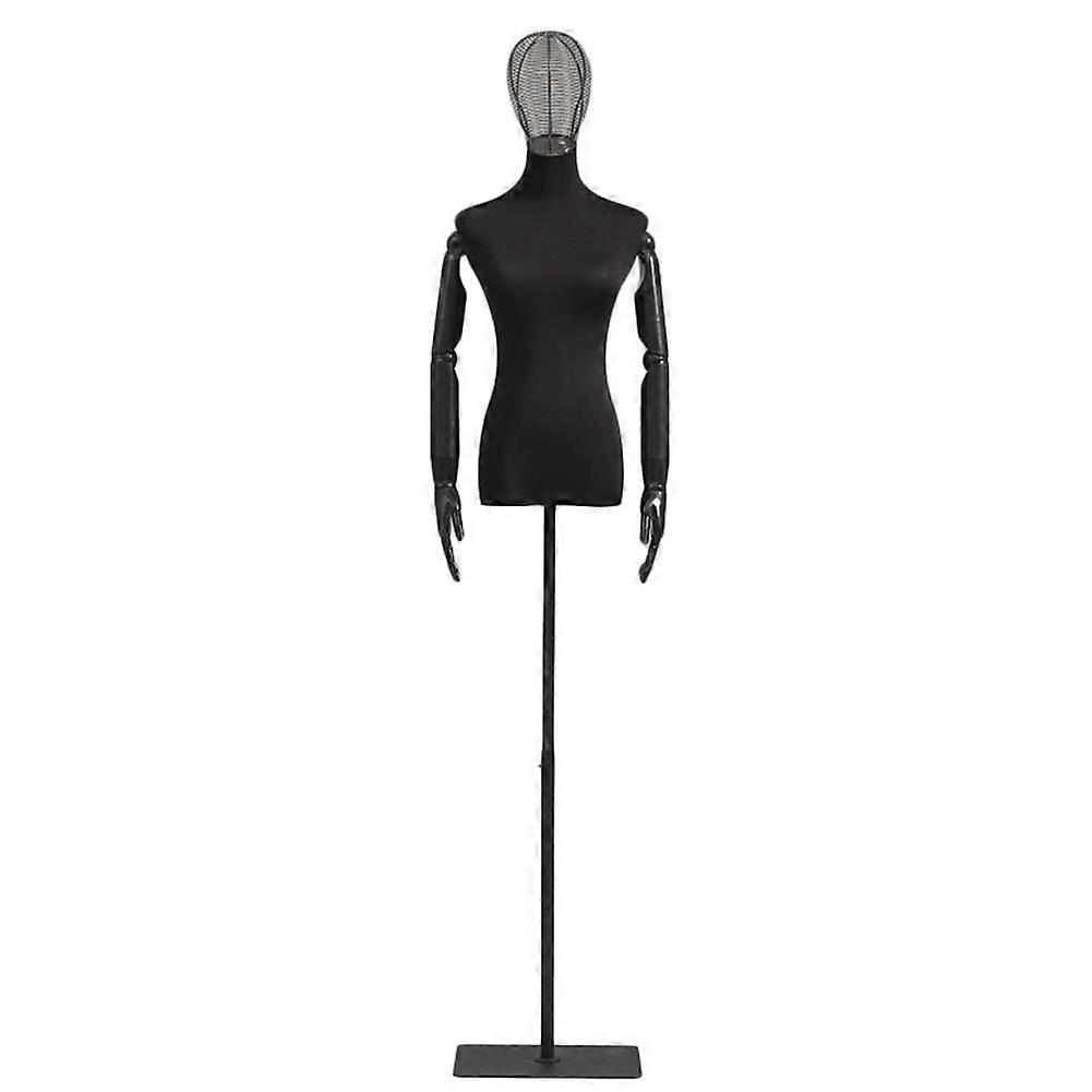 Small Female Dress Form Mannequin with Adjustable Height Stand and Black Metal Rectangular Base