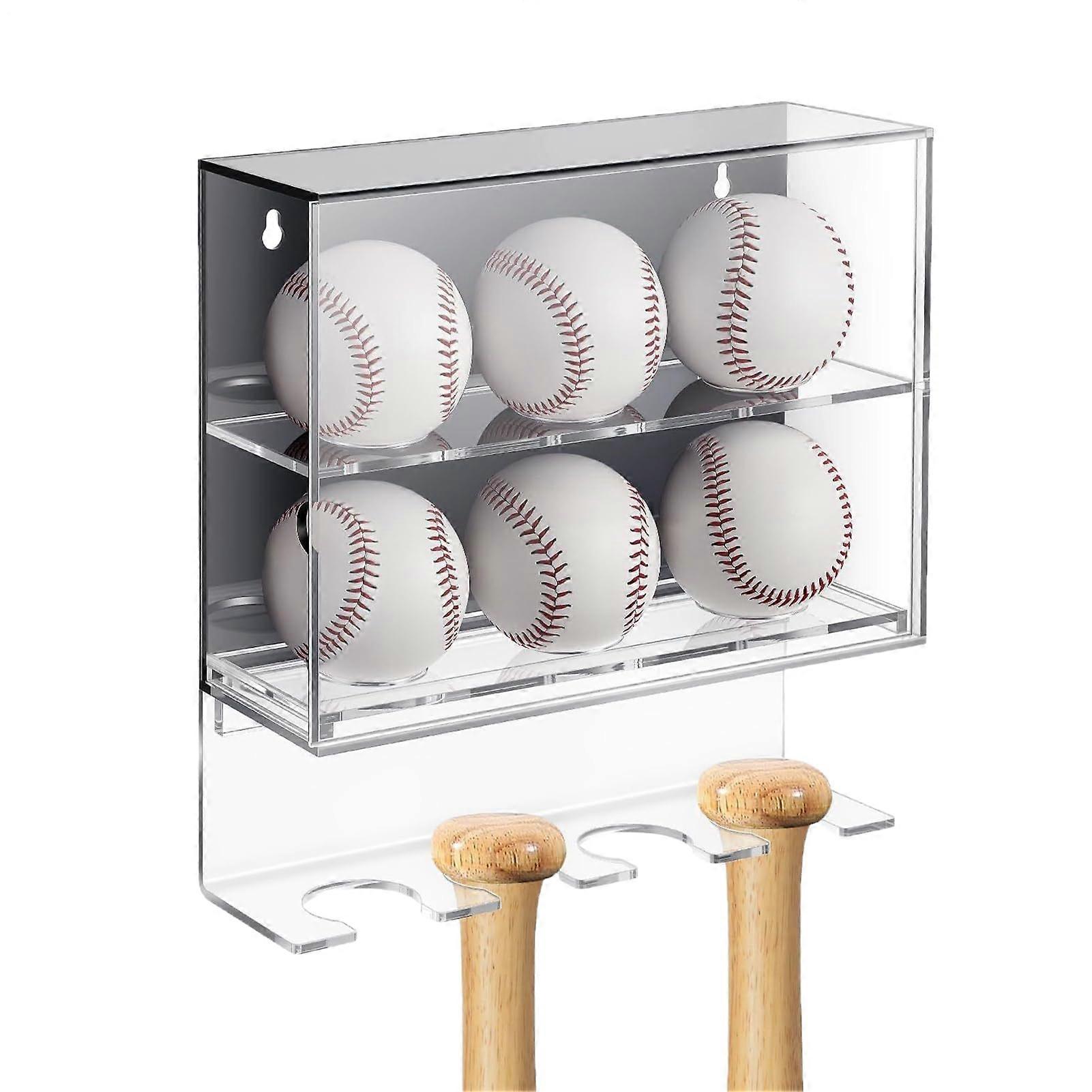 Acrylic Baseball Display Case 2Tier Clear Vertical Holder for Collectible Ball Storage