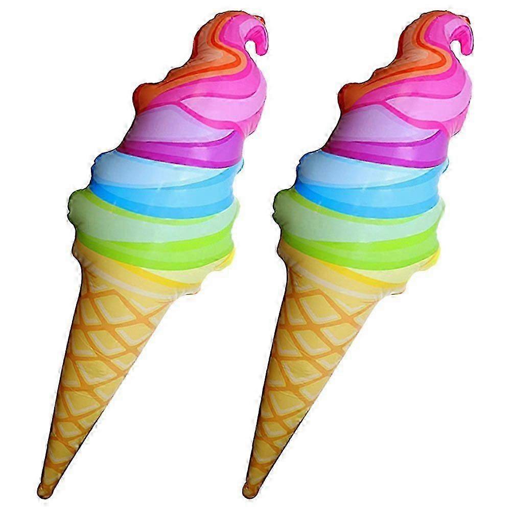 Two inflatable ice cream cone-shaped floating pool toys