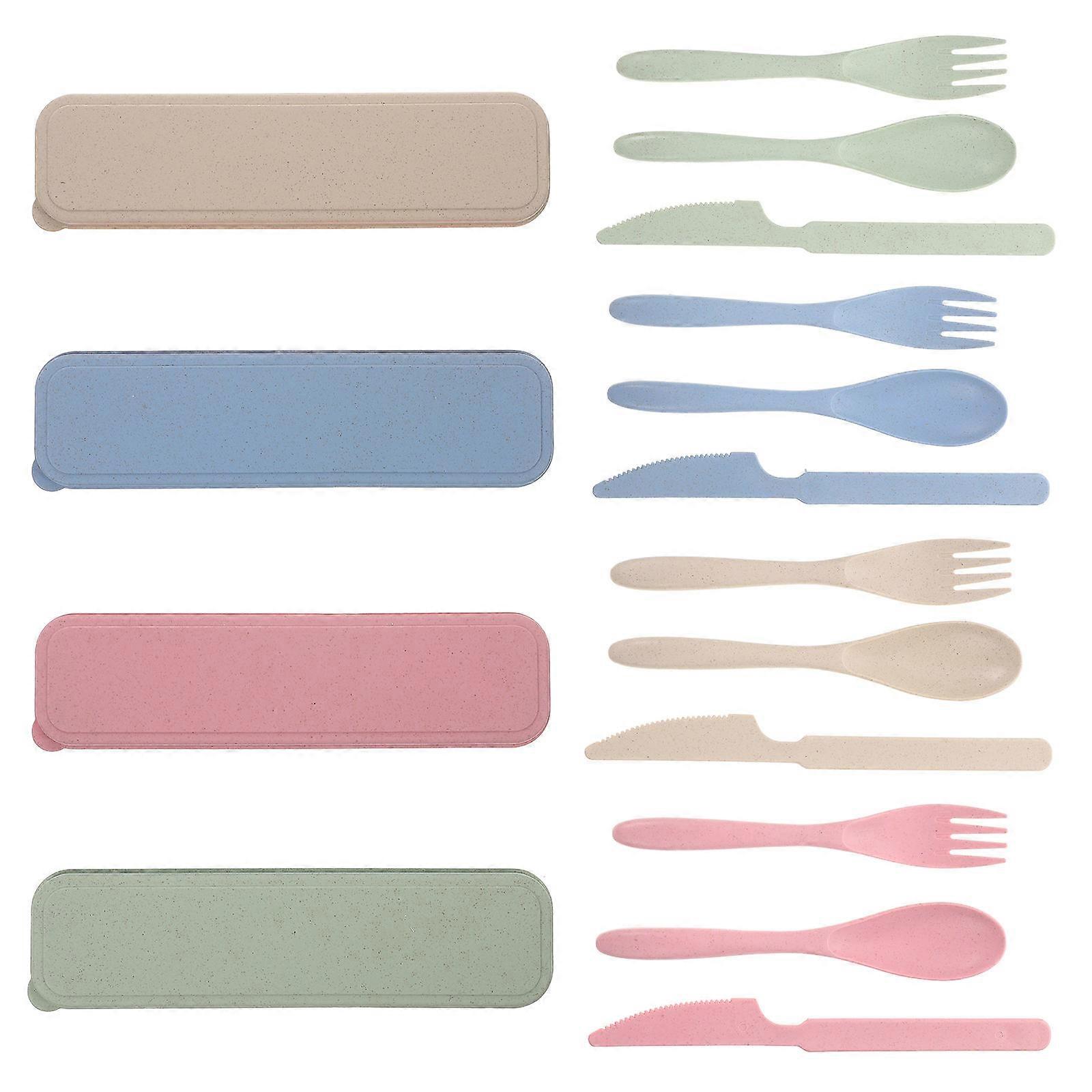 Reusable Utensils 4Sets Lunch Box Utensils Set Spoon Fork Set for Portable Use