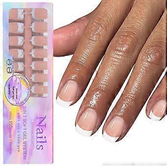150pcs Short Square French Tip Press On Nails, White Gel Fake Nails with 15 Size Options