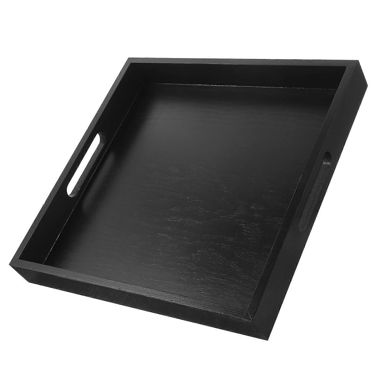Black Wood Serving Tray for Serving Tea with Handle