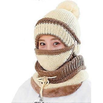 Dieses 3-in-1-Set aus warmer und dicker Strickmütze, Schal und Maske beinhaltet eine locker sitzende Schneestrickmütze und einen voluminösen Schal – perfekt für Damen.
