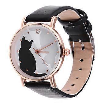 Kinderuhr mit Cartoon-Katze und Armband für Mädchen, Farbe Schwarz