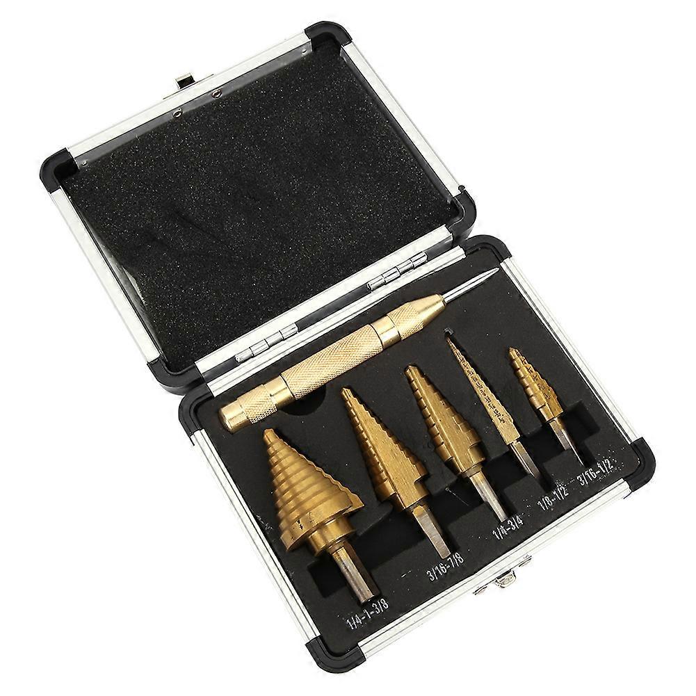 6pcs 1 Box HSS Titanium Plating Step Drill Bit Set Center Cone Drill Bit