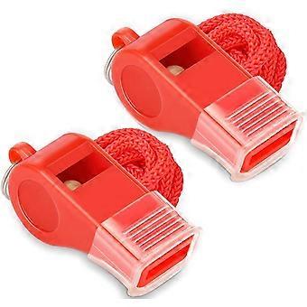 Red Emergency Whistles with Lanyard & Mouth Grip, Loud Crisp Sound, Plastic Whistle Ideal for Lifeguard, Self-Defense and Emergency