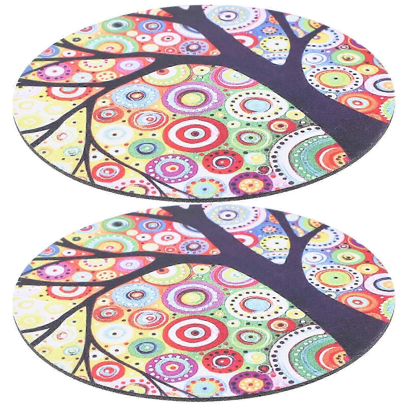 Pattern Mouse Pad Round Computer Mouse Mat for Computer 2Pcs Set