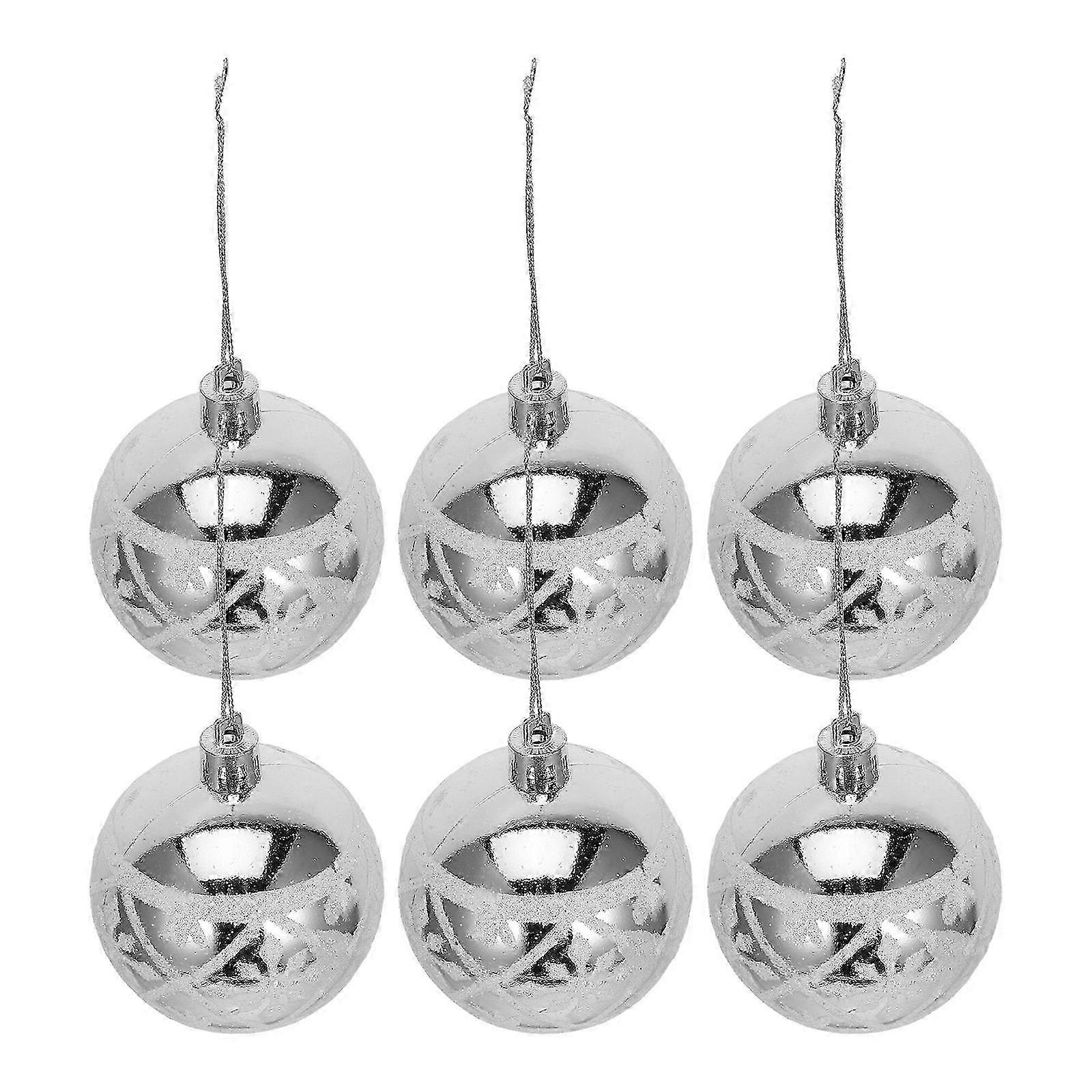 Xmas Tree Hanging Decor for Decoration 6Pcs Silver Snowflake Pattern Balls