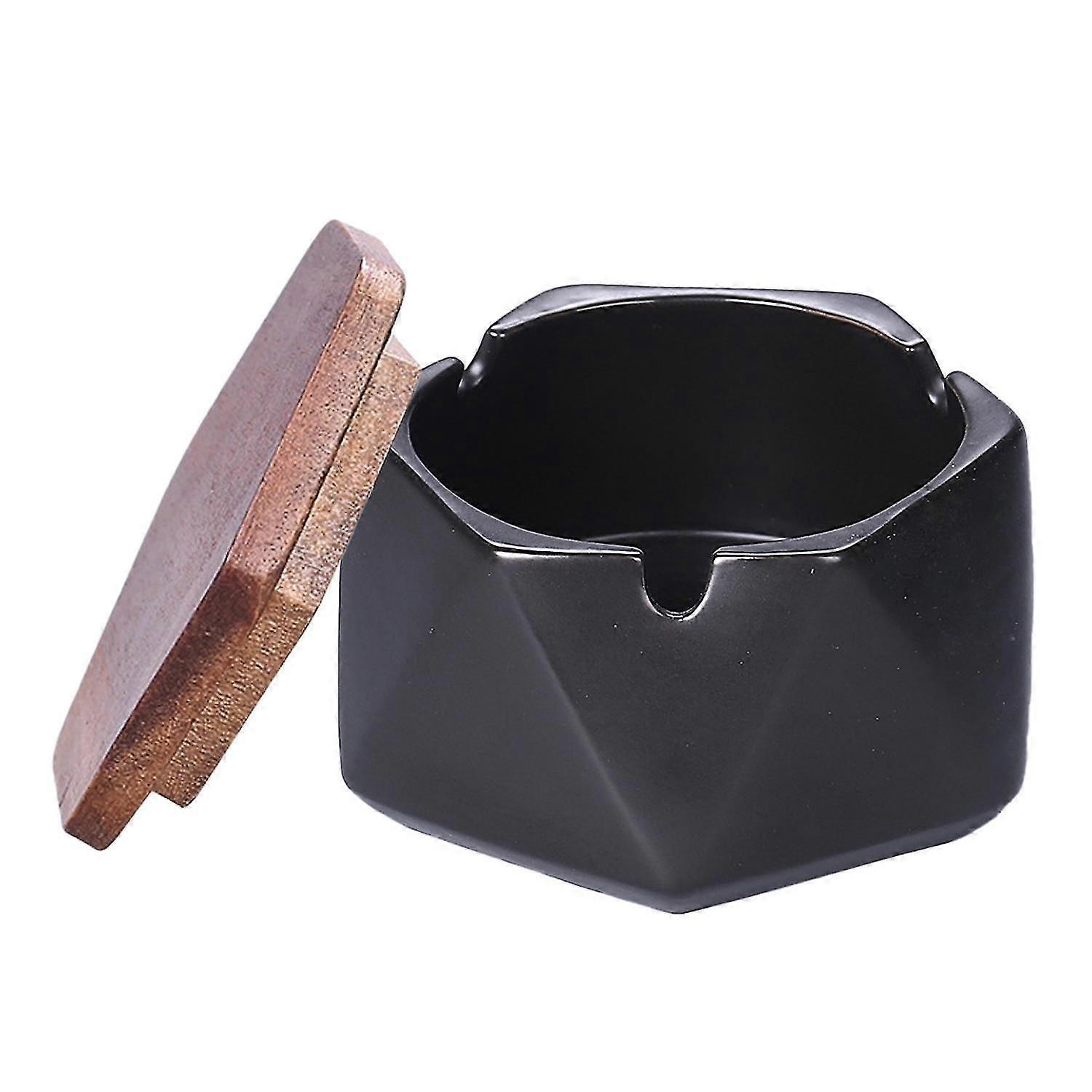 Retro Ceramic Ashtray with Lid, Windproof Geometric Design, Multi-Function Cigarette Holder for Home, Office, Bar