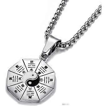 Yin Yang Trigramm Anhänger Halskette für Männer Amulett Schmuck für Jungen 24 Zoll Edelstahl Gliederkette