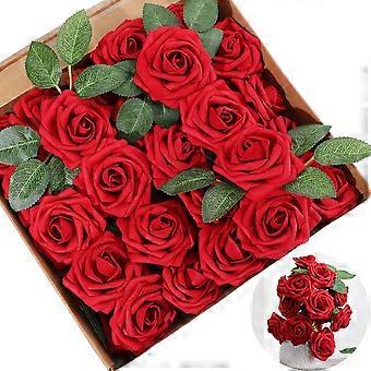 50 pièces Saint-Valentin Mousse artificielle Rose Vintage Fausses Roses bricolage pour mariage Douche nuptiale Banquet Centres de table de fête et décoration de la maison (rouge)