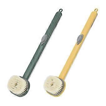 2Pcs Long Handle Bath Cleaning Brush with Soap Dispenser Detachable Head Liquid Bath Brush PBT Microfiber Soap Massage Back Scrubber for Shower