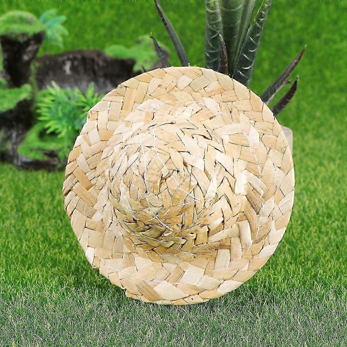 Creative Handmade Mini Straw Hat Doll Cap for Decoration 10Pcs Set