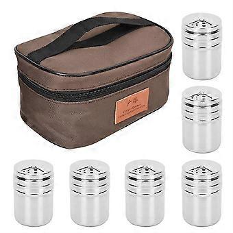 6Pcs Seasoning Jar Pepper Salt Pot Kitchen Seasoning Can with Storage Bag Outdoor Camping BBQ